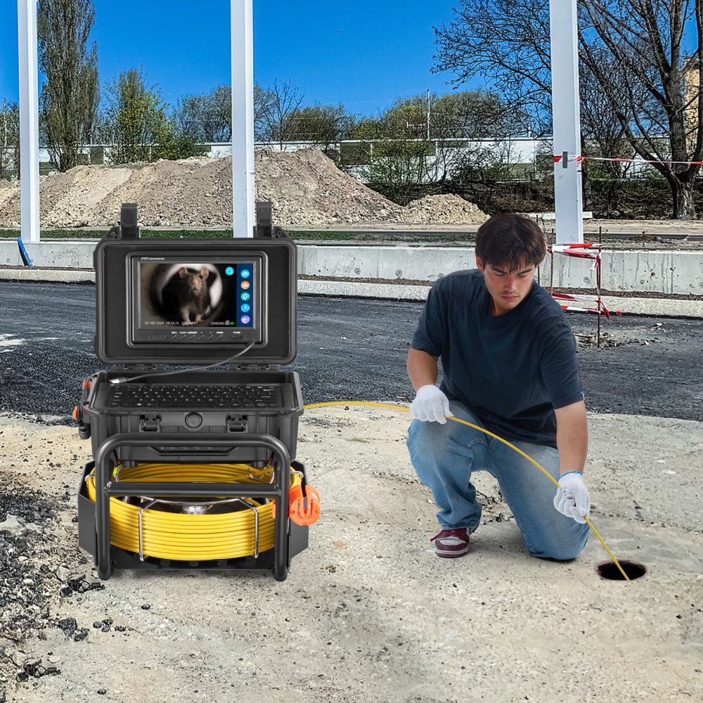 Kamera do kanalizacji 70m, samopoziomująca kamera do inspekcji rur z 512-Hz-Sender, licznik odległości, ekran 9 cali, kamera do rur HD 1080P z 12 diodami LED i 32-GB-Karte do rur kanalizacyjnych, endoskop – Nr kat. HT-24630