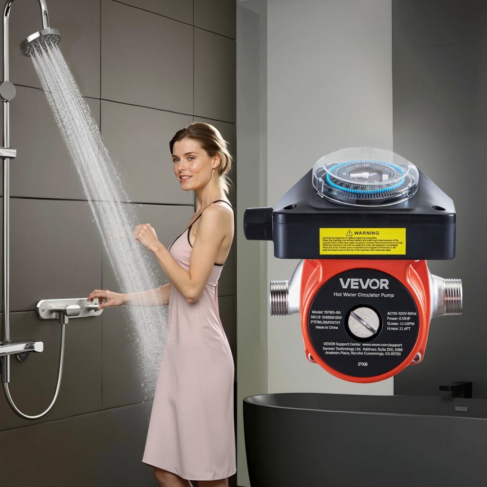 Circulation Pump with Timer 38L/min Instant Circulation Pump System 100W AC 220-240V Heating Pump G3/4" to G1/2" Connection for Boiler Hot Water Preparation