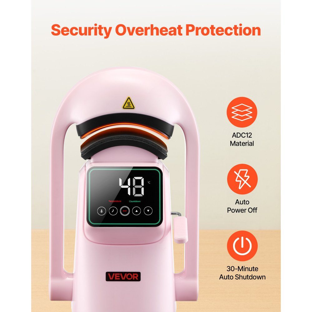 Automatic Hat Heat Press with 2 Interchangeable Plates, Auto Open and Release, Touch Screen for Time and Temperature Control, Heat Transfer Printing for Caps, Hats, Pink