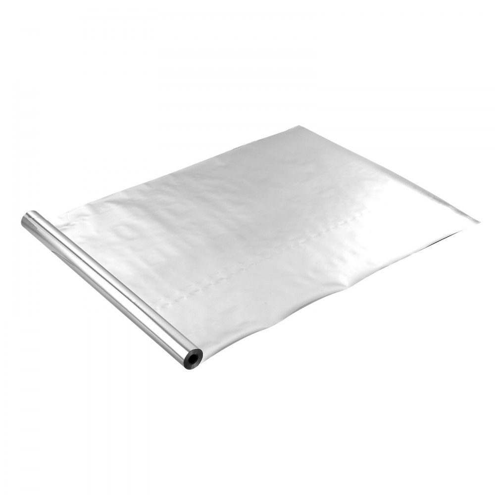 Insulation Film Non-Perforated Fabric Insulation Film 0.15mm Reflective Film 38.1m x 122cm Double Sided Aluminum Foil Heat Reflection Protection Thermal Insulation Roll for Window Roofs