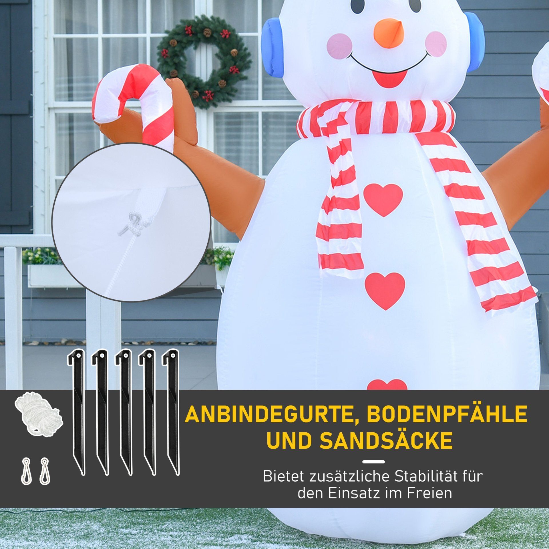 Décoration de Noël, bonhomme de neige gonflable avec gyrophares et accessoires