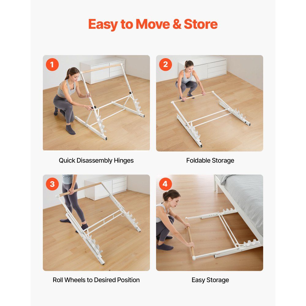 Barre de danse Ballet Bar, barre d'étirement en bois réglable en hauteur (4 niveaux / 812,8-965,2 mm) pour exercices de ballet, entraînement d'équilibre, exercices de relaxation, exercices de yoga