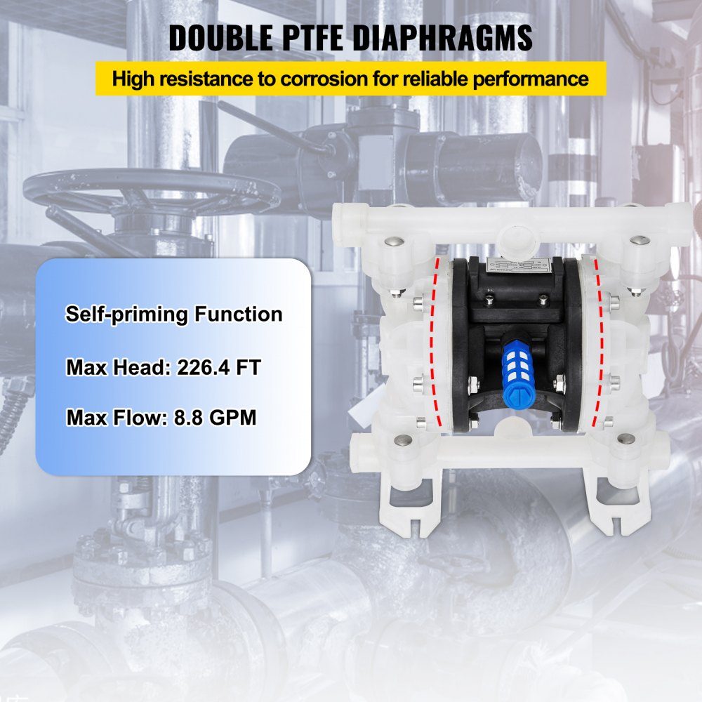 Compressed air double diaphragm pump 26.5 l/min with 1.27 cm inlet and outlet