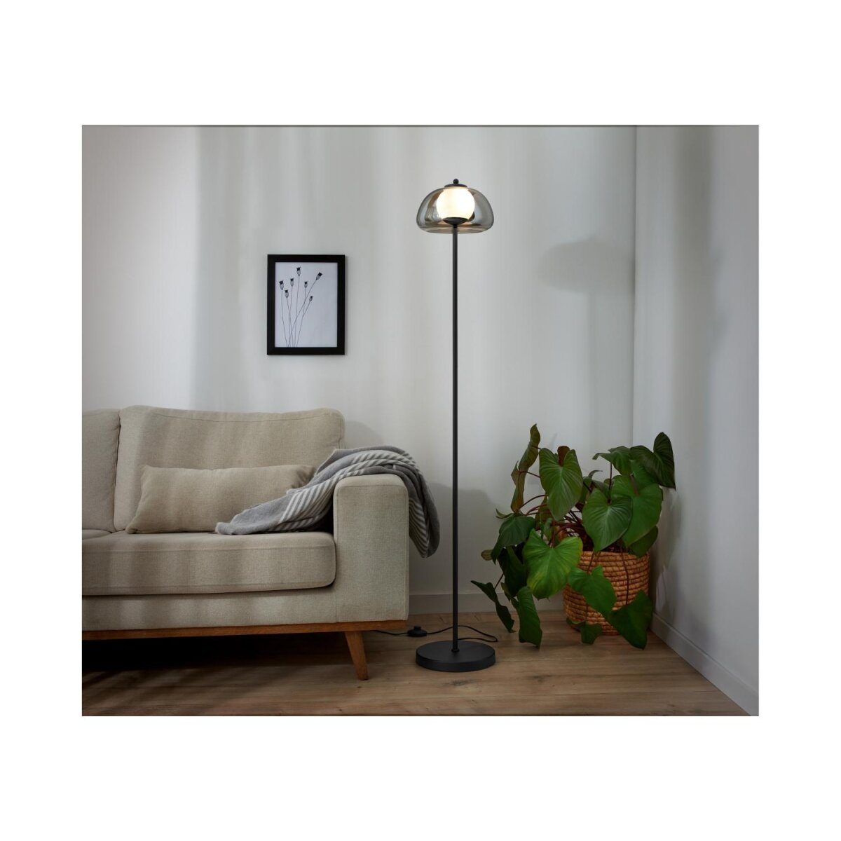 LIVARNO home Lampadaire LED, abat-jour en verre de haute qualité (verre gris)