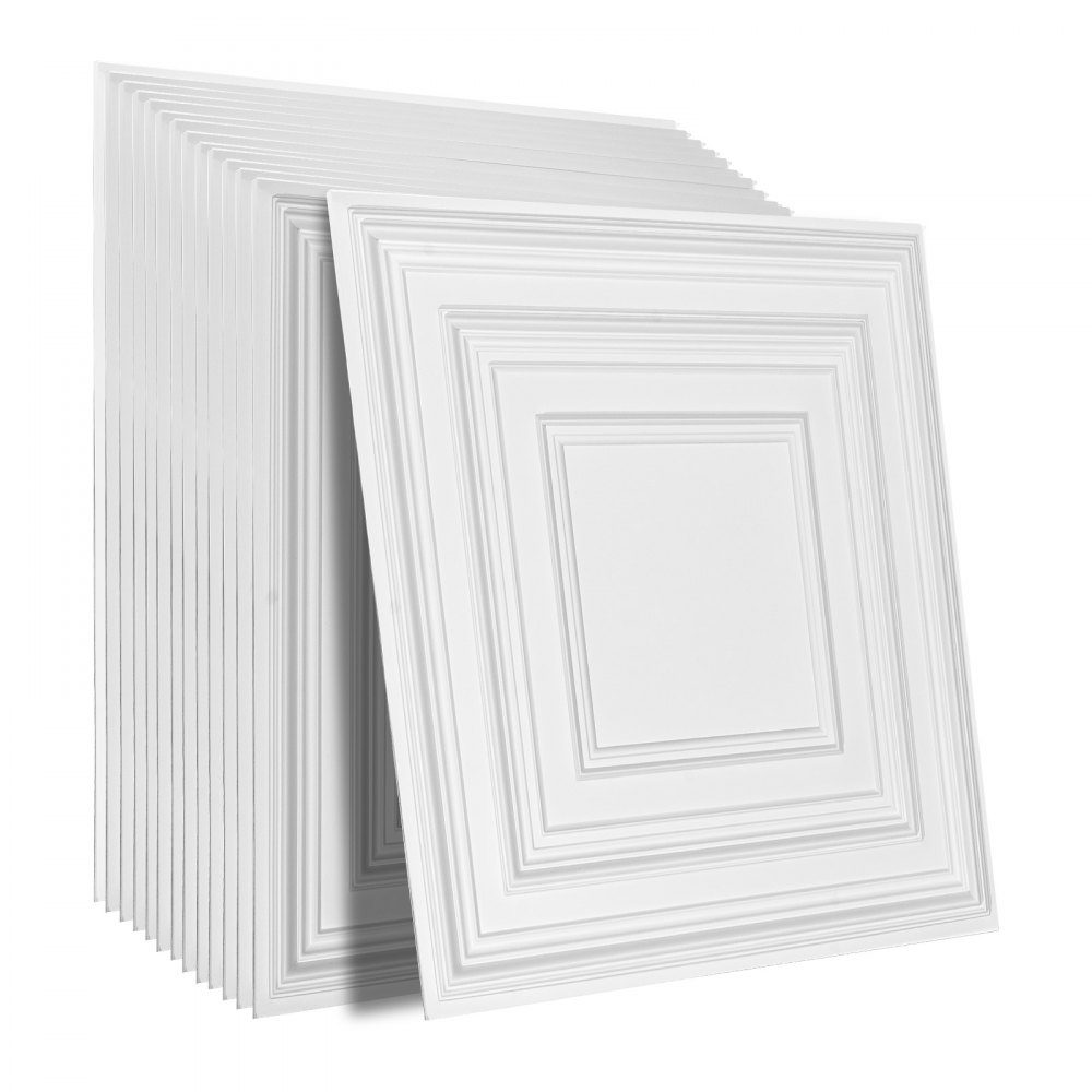 Ceiling Tiles, 12 Pack 24x24 Inch Suspended Ceiling Tiles Made of High Quality PVC Board, Easy Installation/Cutting, Stick-On Plastic Ceiling Tiles, Ceiling Panel for Home/Office Decoration, White Pen Pattern