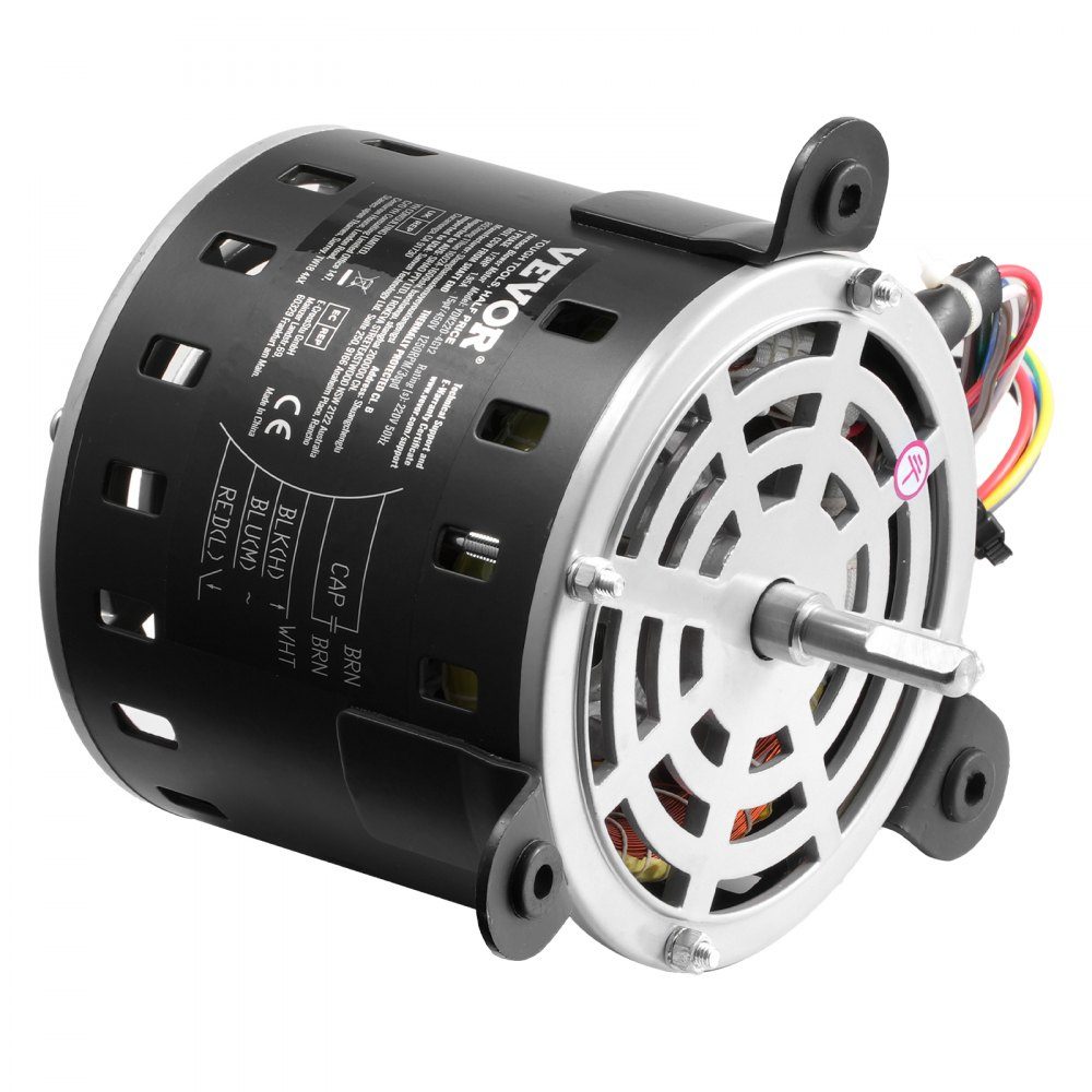 1/3 HP blower motor, 220V, 1.95A, 1250RPM, 3 speeds (750/950-1250RPM), 10mm shaft diameter, 20mm shaft RED clockwise from shaft end, including CBB60 15μF/450V capacitor