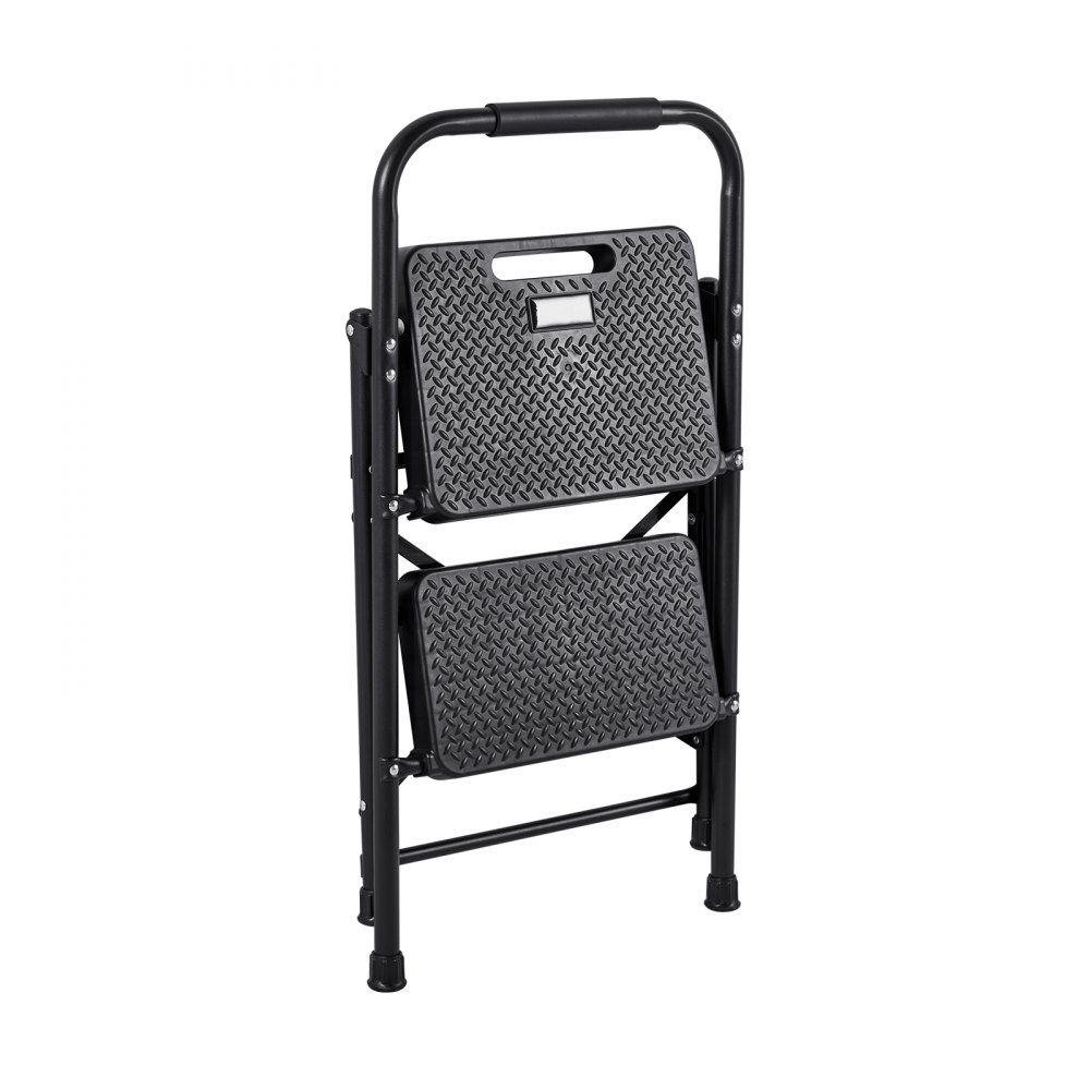 Step Ladder 2 Steps, Folding Ladder with Anti-Slip Steps & Comfortable Handle, Household Ladder with a Load Capacity of 272kg, Folding Step, Safety Ladder for Kitchen, Home & Office, Black