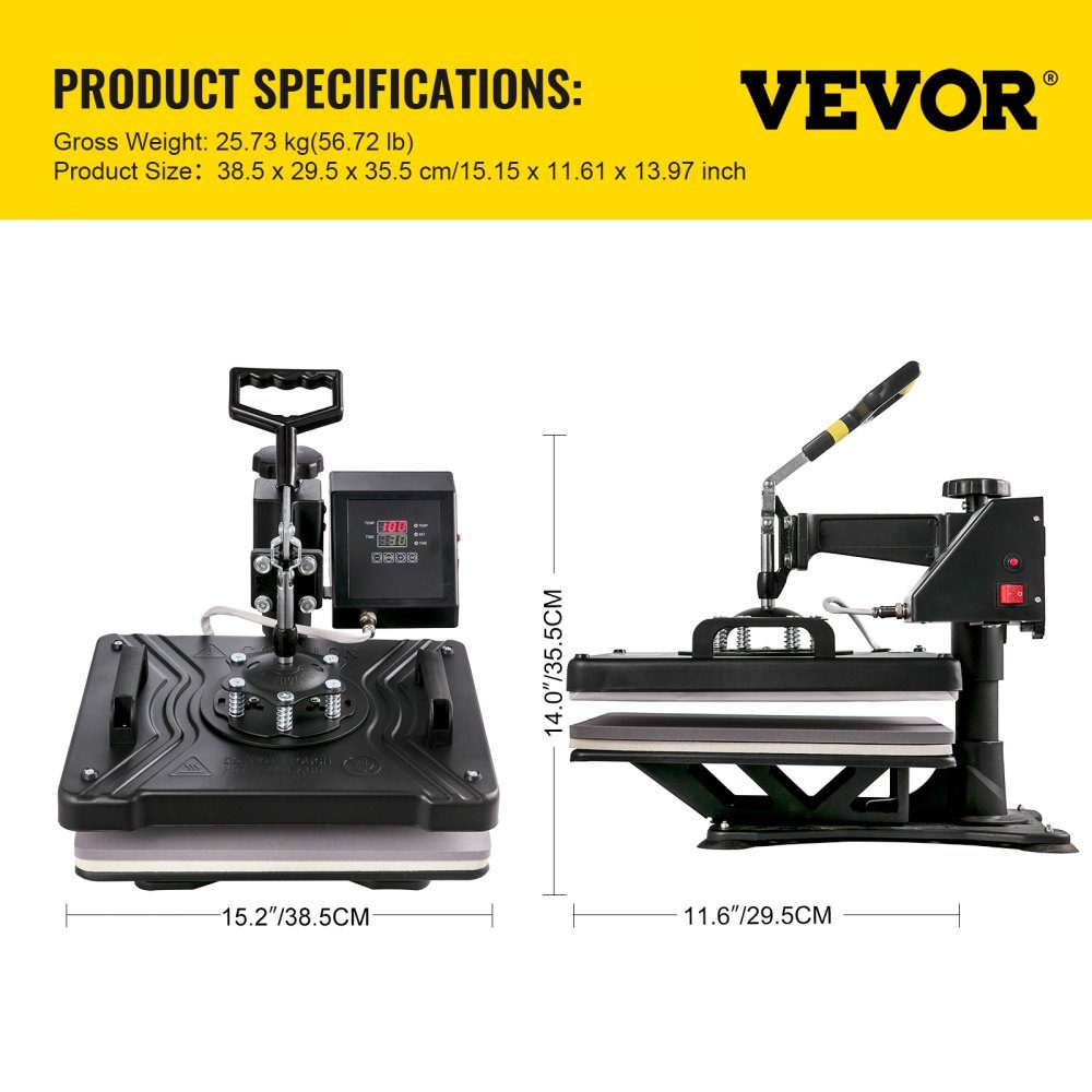 Heat Press 5 in 1 Heat Press Machine 38 x 30cm T-Shirt Press Machine Heat Press Machine DIY Heat Press with Digital LED Temperature and Time Control