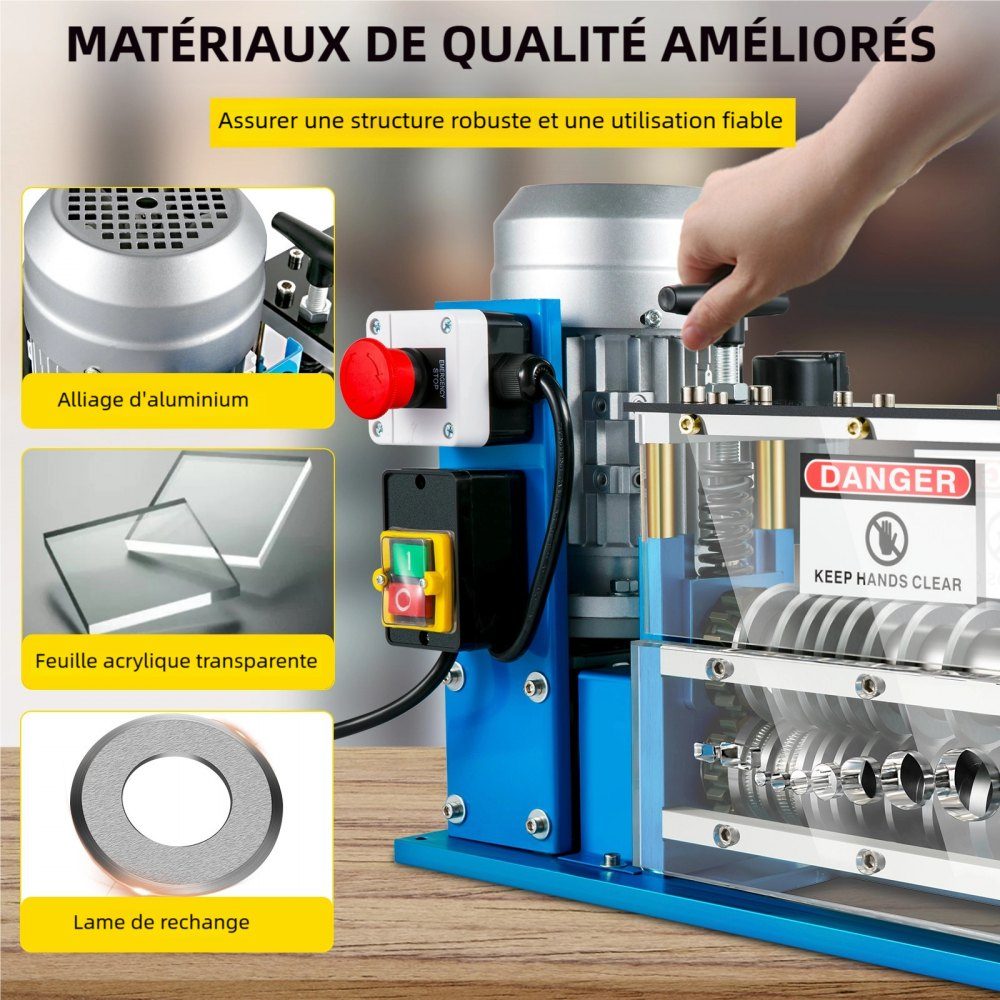 Machine à dénuder les fils électriques 370 W 1,5 mm-38 mm Machine à dénuder les câbles Outil de dénudage des câbles 11 canaux 10 lames pour le recyclage des fils de cuivre/retrait de l'isolation en plastique