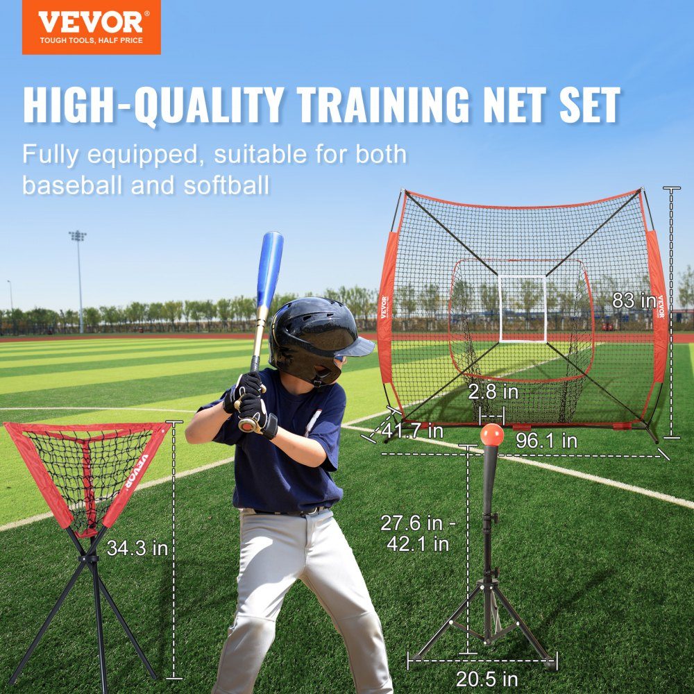94" x 42" x 84" Baseball Softball Practice Net, Baseball Training Net, Batting, Catching, Pitching, Backstop Baseball Equipment with Arch Frame, Carry Bag, Strike Zone, Ball, Ball Collector