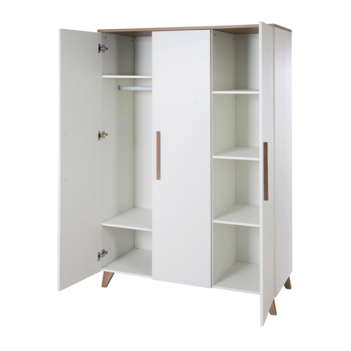 roba wardrobe 'Ole', 3 doors, with wooden handles and feet, white / oak decor