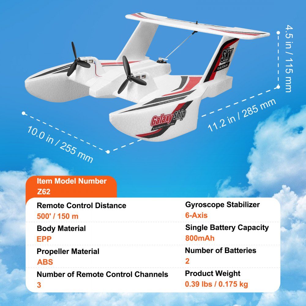 RC-Flugzeug, 2,4 GHz, 3-Kanal-Fernsteuerungsflugzeug mit 6-Achsen-Gyro-Stabilisator, flugbereites Amphibienflugzeugspielzeug mit 2 Batterien, einfach zu fliegendes RC-Segelflugzeug für Erwachsene, Kinder, Anfänger und Jungen