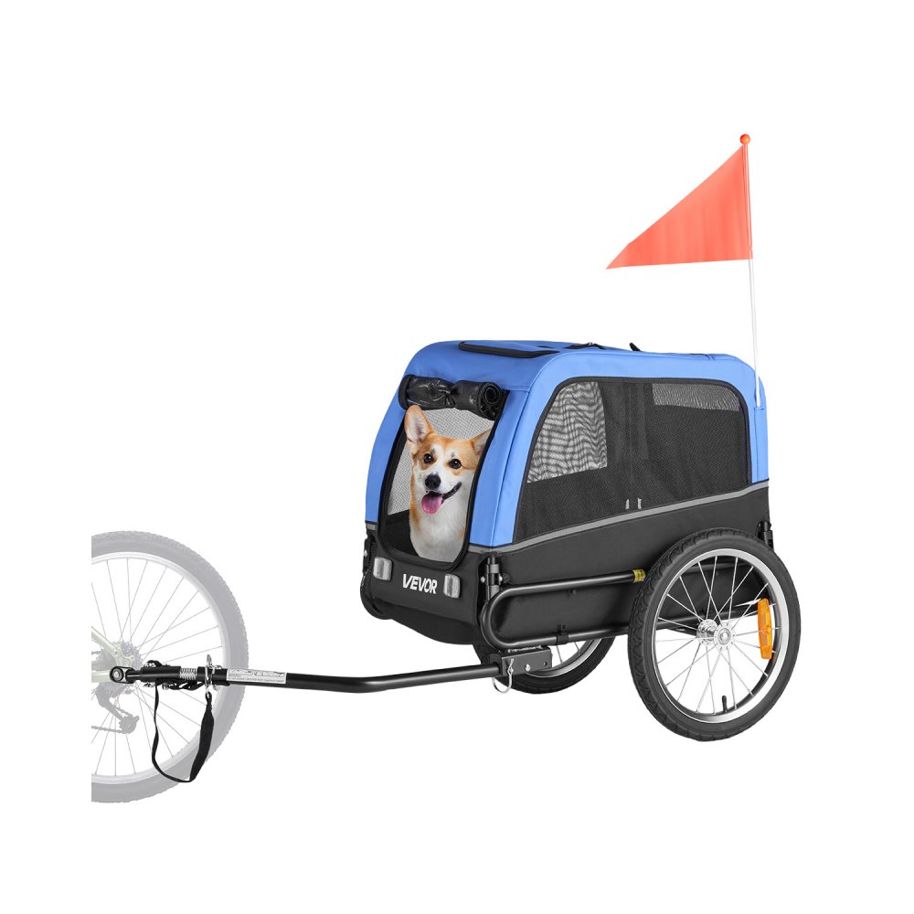 Dog trailer, supports up to 30 kg, bicycle trailer for small and medium dogs, folding frame with quick release wheel, universal bicycle hitch, reflector, flag, internal leash