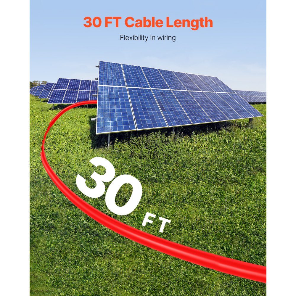 30ft Solar Cable Extension Cable Set of 2 6mm²/10AWG Cable with Waterproof Female and Male Connectors PV Cable for Home, Marine and RV Solar Panels Black+Red
