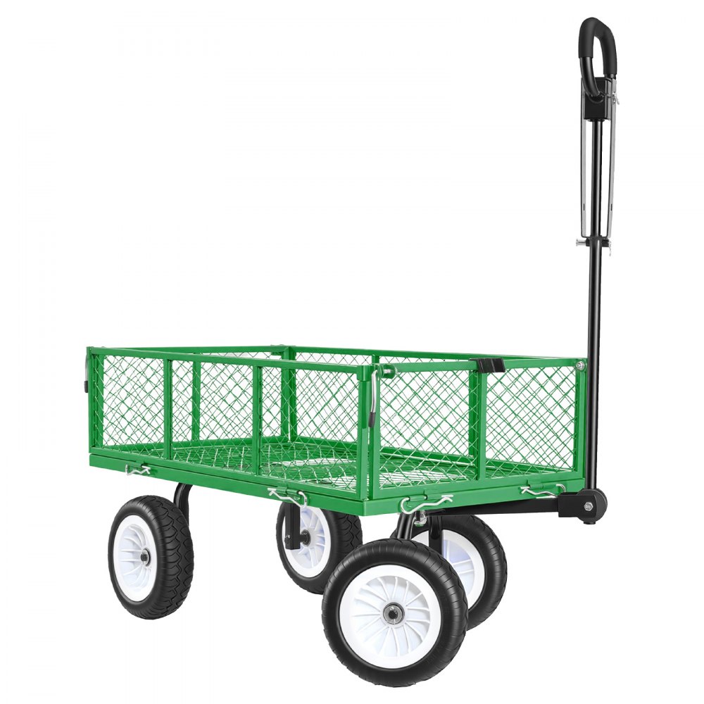 Bollerwagen 408,2 kg Tragkraft, Gartenwagen mit PU-Bereifung, Transportwagen aus Stahl mit verstellbarem Griff, abnehmbare Seitenwände, Gerätewagen zur Befestigung an ATV oder Traktor, grün Bollerwagen 408,2 kg Tragkraft, Gartenwagen mit PU-Bereifung, Transportwagen aus Stahl mit verstellbarem Griff, abnehmbare Seitenwände, Gerätewagen zur Befestigung an ATV oder Traktor, grün