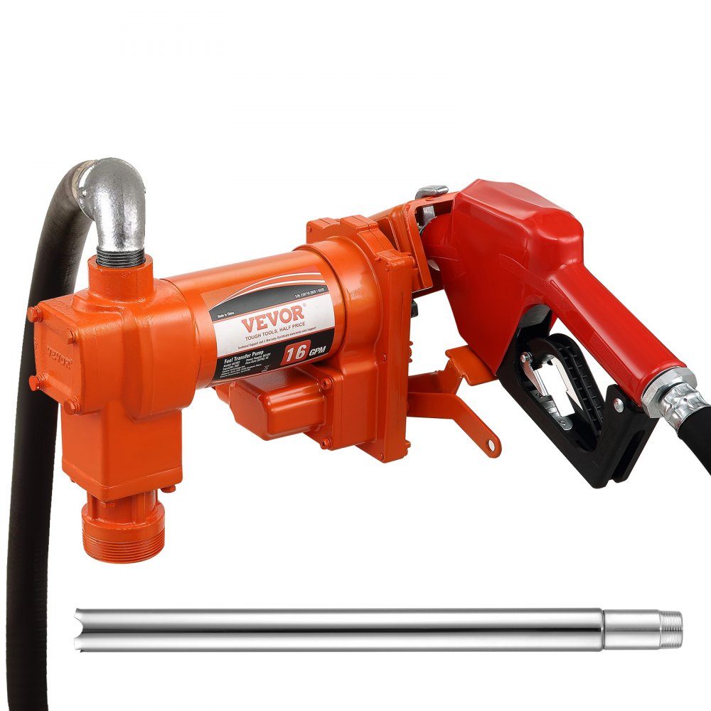 Brandstofopvoerpomp, 12 V DC, 60,5 l/min, 1/4 pk, benzinezuigpomp met mondstuk, uitlaatslang en zuigleiding voor benzine, diesel, kerosine, ethanol en methanolmengsels en biodiesel