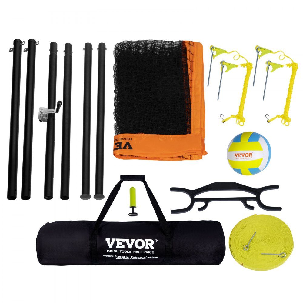 Volleyball Net Height Adjustable Volleyball Net Set, 9.7x2.4m Portable Beach Volleyball Net, Orange Volleyball Net, Foldable Volleyball Net with Volleyball & Carry Bag, for Garden, Beach