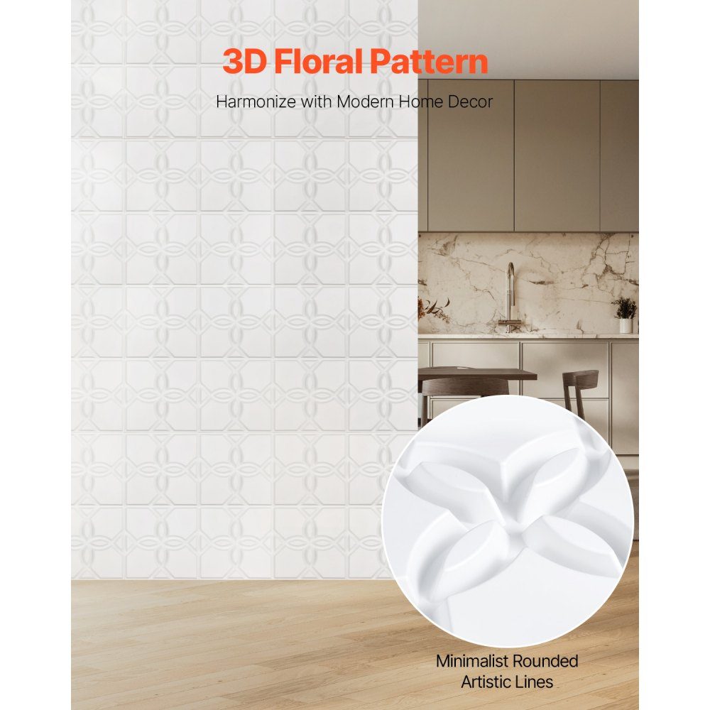 3D-Wandpaneele, 33er-Set, 30 x 30 cm, PVC-Wandpaneele in modernem, minimalistischem Blumendesign, Wanddekoration, Inneneinrichtung für Schlafzimmer, Wohnzimmer und Spielzimmer, Mattweiß