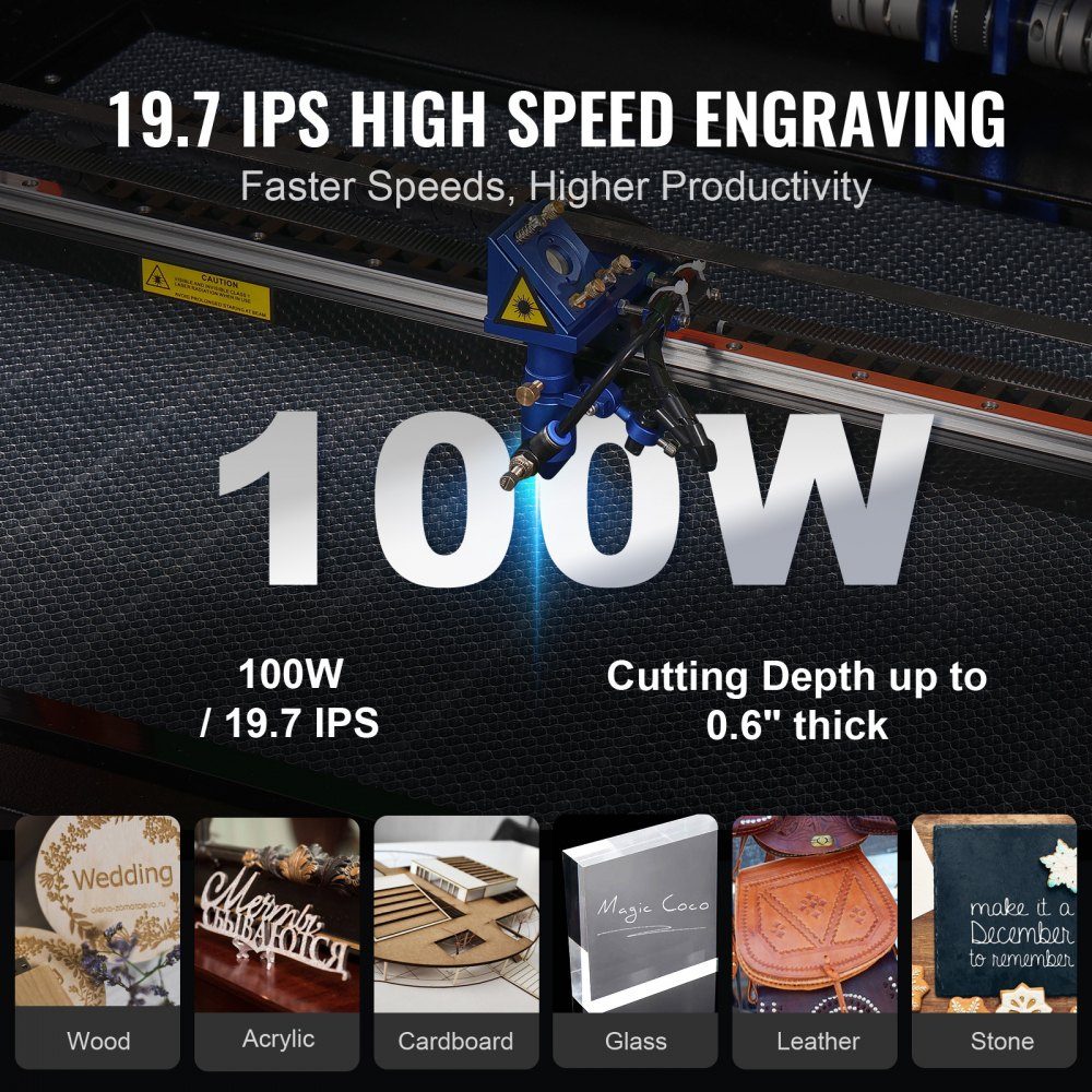 100W CO2 Laser Engraver 600x900mm 500mm/s Laser Cutting Machine with 2 Way Air Assist Compatible with LightBurn, CorelDRAW, AutoCAD, Windows, Mac OS, Linux, for Wood, Acrylic, Fabric