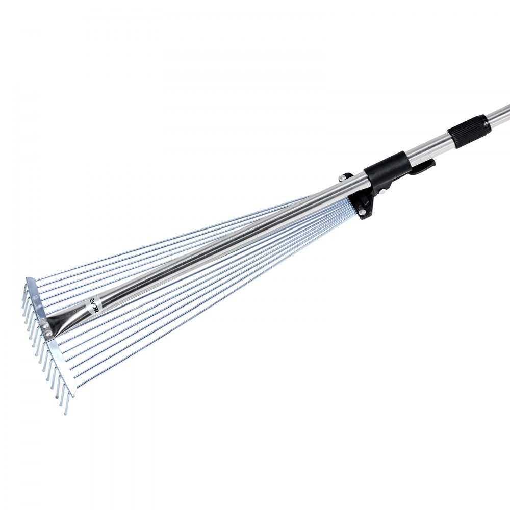 Laubharke, 15 Zinken, Gartenrechen für Rasen mit 570 mm breitem Kopf und 81–160 cm verstellbarer Stange, Fächerbesen zum Entfernen kleiner Blätter für Gartenarbeit, Camping, Hof, Gras