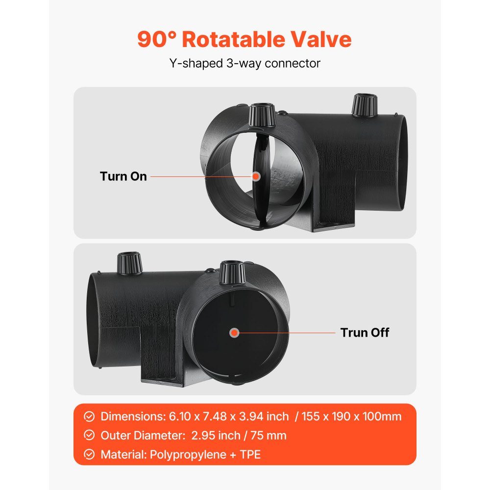 Dieselverwarmerpijp heteluchtuitlaatventilatieset met Y-vormige connector en luchtkanaalklemmen, hulpverwarmer luchtkanaalventilatieset voor 5kW 8kW dieselverwarmers, zwart