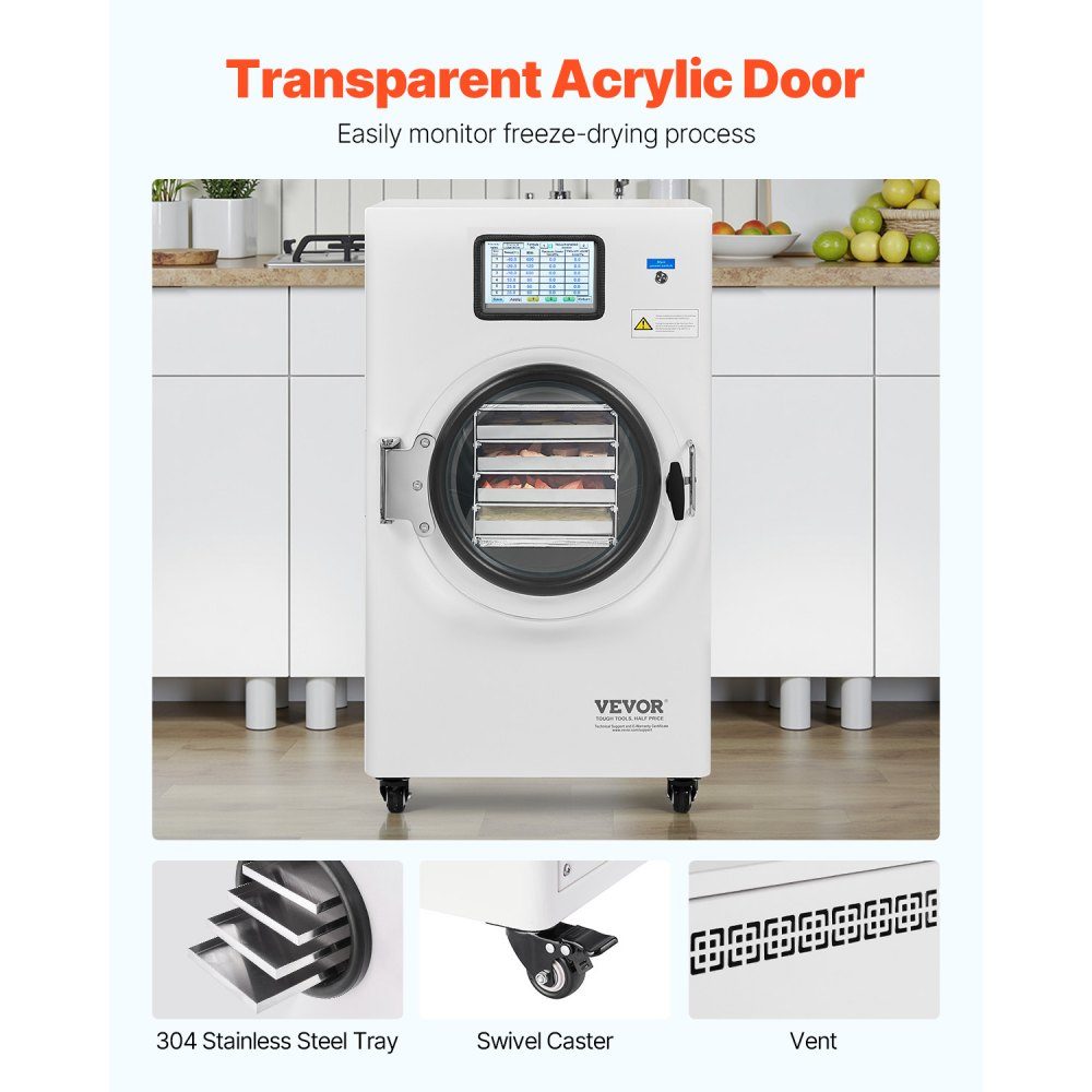 Freeze Dryer Freeze Drying Machine Drying Equipment (4-6kg Capacity) for Food with 4 Layer Trays and Adjustable Temperature and Time, for Fruit White