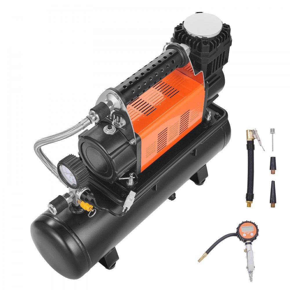 12-V-Hochleistungs-Luftkompressor mit 6-Liter-Tanksatz, 6,35 CFM tragbarer Reifenfüller, 150 PSI Off-Road-Luftkompressor mit digitalem Manometer, Reifenfüller für LKWs, Autos, SUVs, Allradfahrzeuge, Wohnmobile