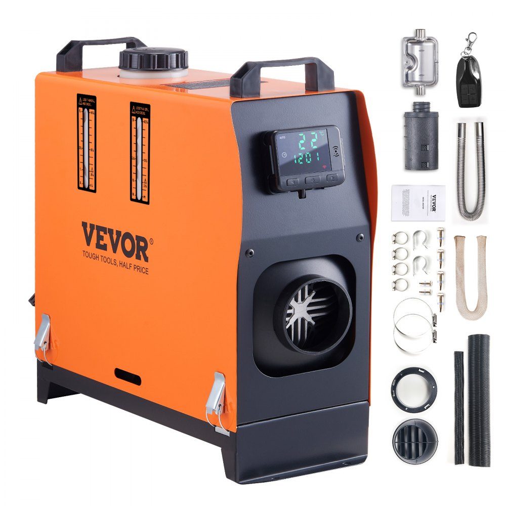 Réchauffeur d'air diesel Réchauffeur supplémentaire 12 V 5 kW Réchauffeur d'air Réchauffeur d'air diesel supplémentaire Réchauffeur d'air 0,12-0,52 L/h Réchauffeur diesel avec écran LCD et télécommande Réchauffeur d'air diesel