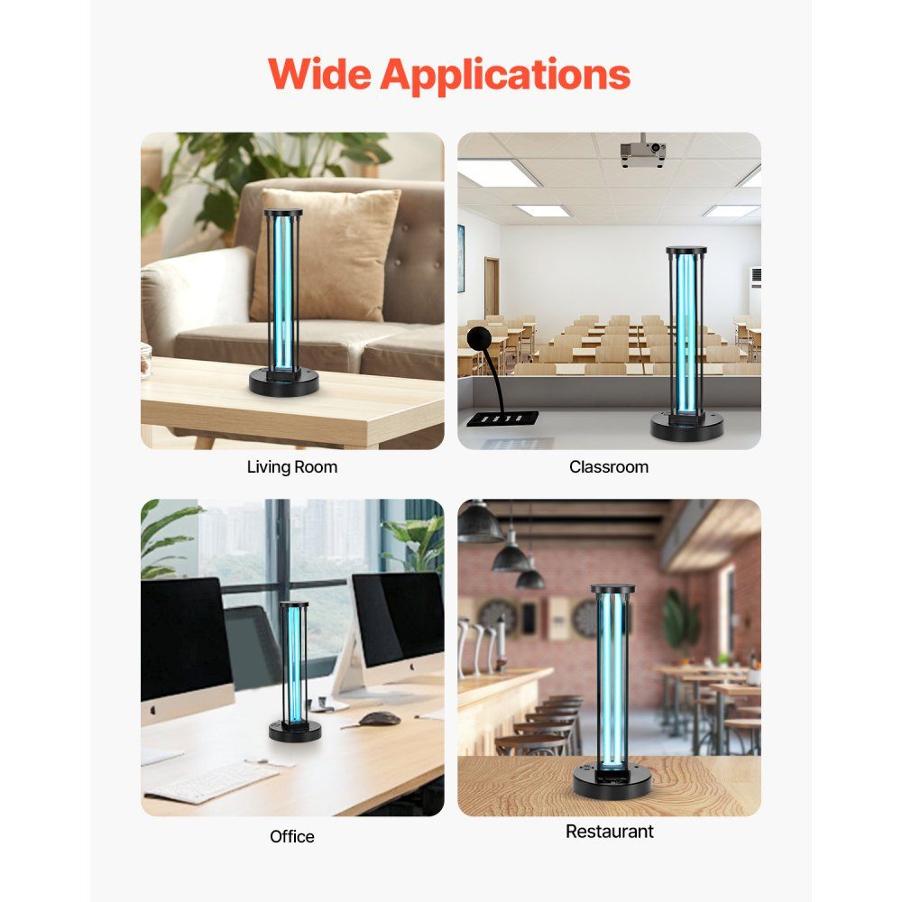 UV-licht 1 stuk 36W UV-lamp met ozonreiniger UVO-lamp met 30/60/120 minuten 3 snelheden timer en afstandsbediening voor woonkamer slaapkamer hotelschool zwart