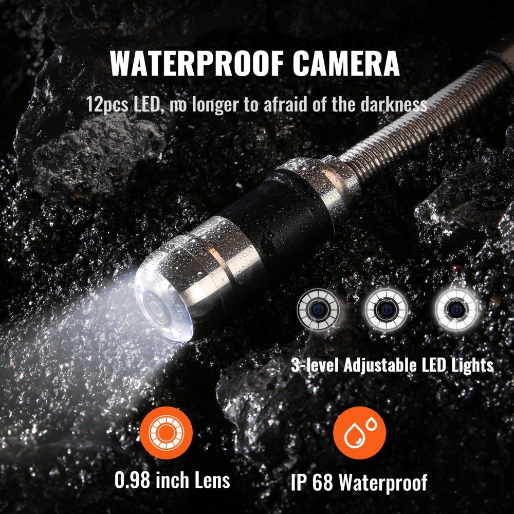 Sewer Camera with 512-Hz-Ortung, 40m 7" Pipe Inspection Camera with DVR Function, IP68-Kamera with 12 Adjustable LEDs, einer 16-GB-SD-Karte for Sewer Pipes, Home, Sewer Pipes
