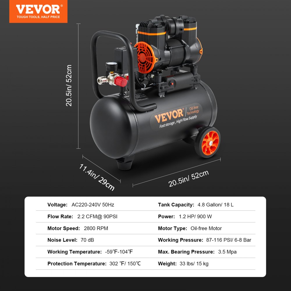 Luchtcompressor van 4,8 gallon, 1,2 pk, 2,2 CFM bij 90 PSI, olievrije luchtcompressortank en maximale druk van 116 PSI, 70 dB ultrastille compressor voor autoreparatie, bandenspanning, spuitverf, spijkeren van houtwerk Luchtcompressor van 4,8 gallon, 1,2 pk, 2,2 CFM bij 90 PSI, olievrije luchtcompressortank en maximale druk van 116 PSI, 70 dB ultrastille compressor voor autoreparatie, bandenspanning, spuitverf, spijkeren van houtwerk
