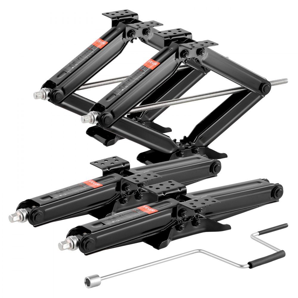 Cric à ciseaux pour camping-car avec manivelle, clé à douille et niveau à bulle (4 pièces) Nivellement du stabilisateur 103-595 mm Cric stabilisateur pas facilement déformable. Capacité de charge de 4082 kg – Réf. HT-22526