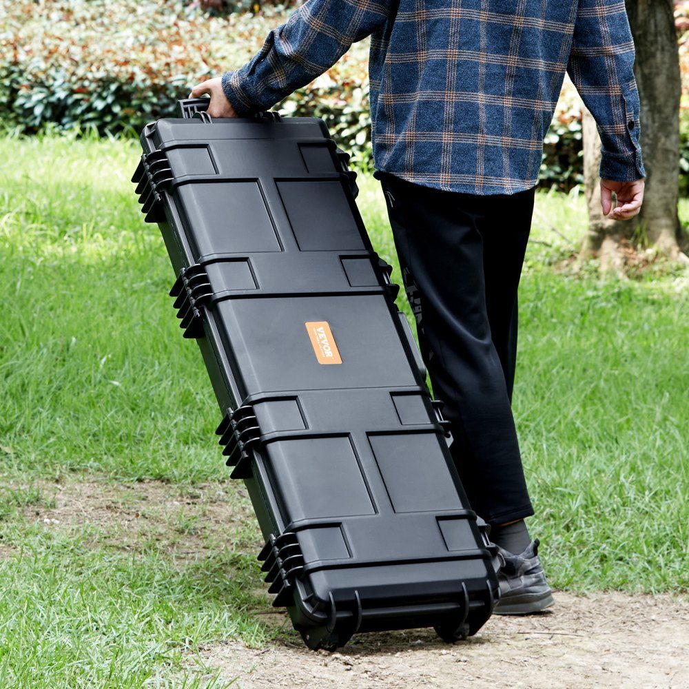 Rifle hard case with 3 layers of fully protective foam, lockable hard gun case, waterproof & rollable long gun case, for 109 cm rifles or shotguns