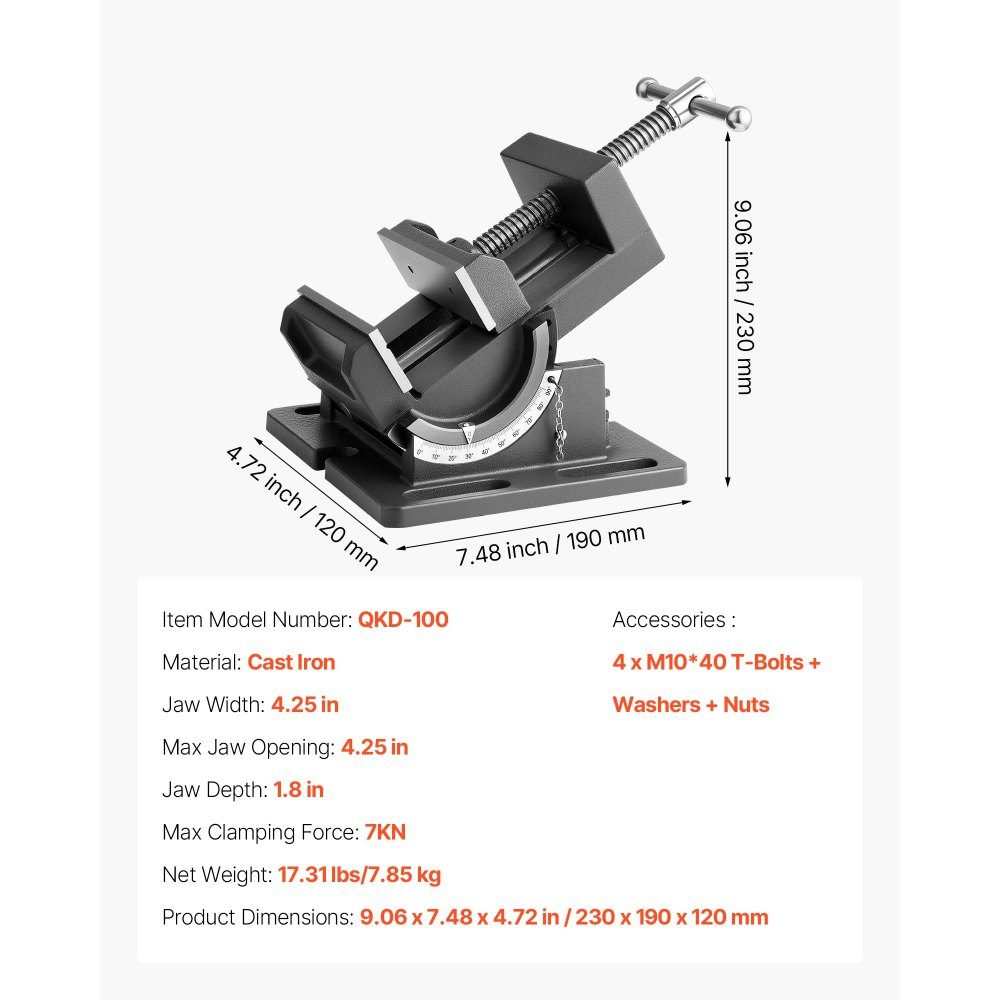 Kantelbare machinebankschroef, 10,795 cm kaakbreedte, boorbankschroef, 0-90° kantelbaar, werkbankbankschroef voor houtbewerking en tafelbladen, zwart