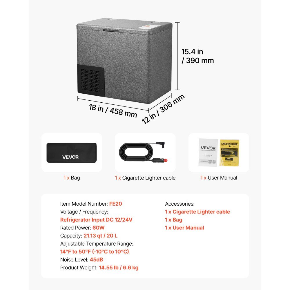 Glacière à compresseur 20 L, Réf. rigérateur de voiture en EPP ultraléger, glacière électrique avec contrôle par application, 12 V/24 V DC, -10 °C à 10 °C, pour camions, camionnettes, camping-cars, SUV, bateaux, voyages et camping