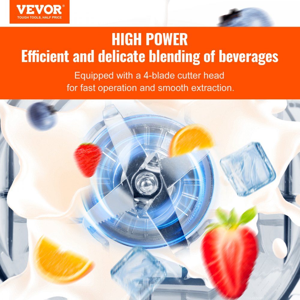 Mixer commercial stand mixer 2200W with plastic container, high-performance mixer power professional mixer kitchen mixer with 3 functions, for frozen drinks, shakes, smoothies and crushed ice, black