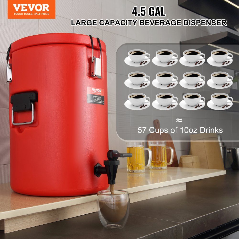 Heiß- und Kaltgetränkespender, Getränkespender, 6 l, Edelstahl, Heiß- und Kaltwasserbrunnen, großer Getränkespender mit Zapfhahn für Kaffee, kalte Milch, Wasser, Saft usw., runde Isolierkanne