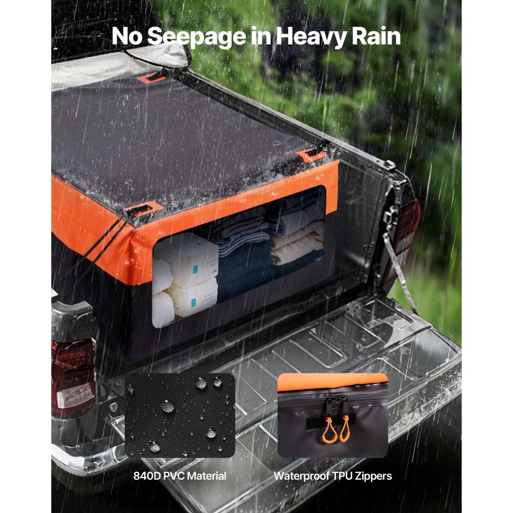 Sac porte-bagages, sac de lit de camion en PVC 840D imperméable (0,736 m³), ​​​​sac à bagages pour rangement sur le lit des camions avec filet à bagages pour voitures, SUV, camionnettes, noir, orange
