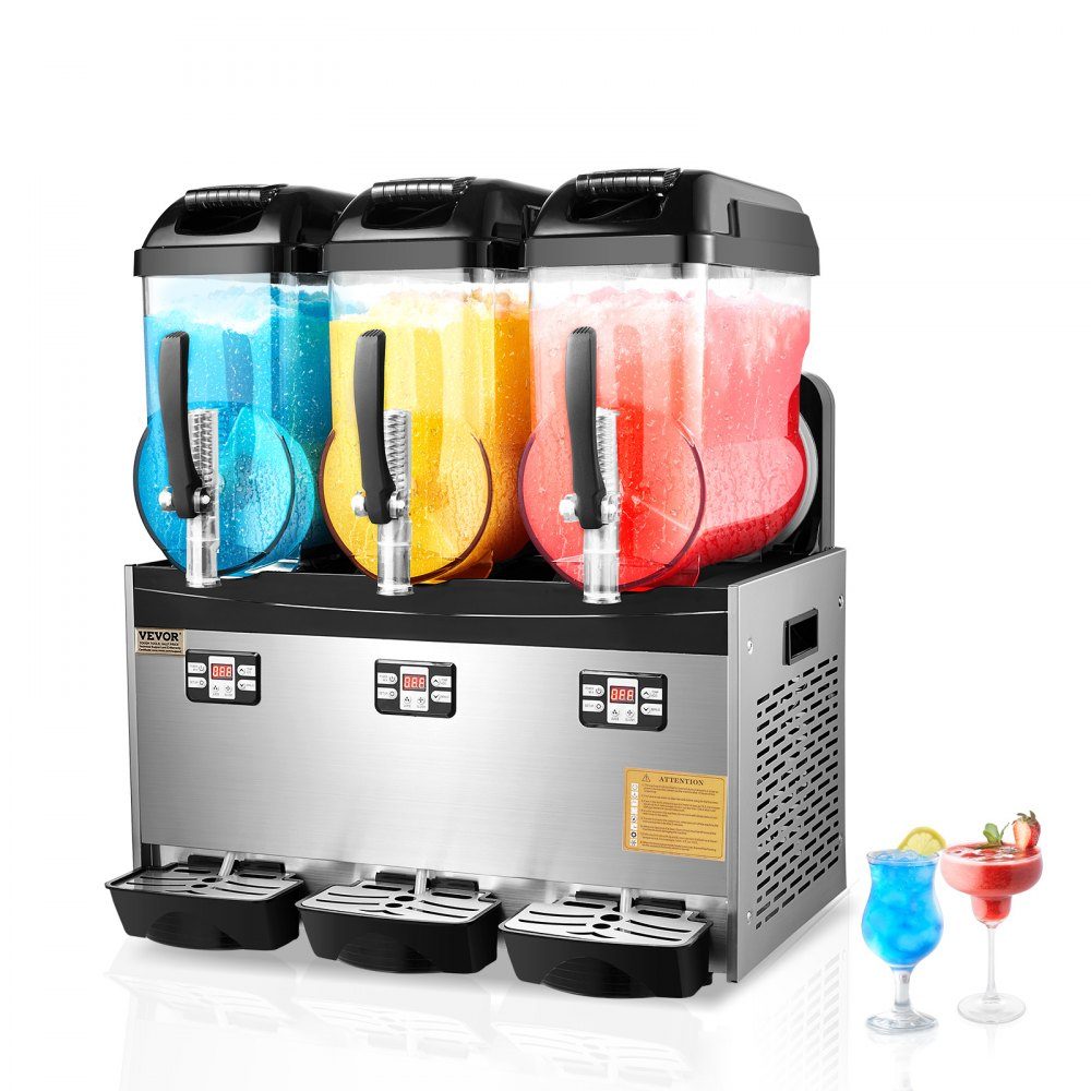 Commercial Slush Ice Cream Maker, 12L x 3, Three Tank Frozen Drink Machine, 144 Cups, Stainless Steel Slush Ice Cream Maker with Keyboard, Soft Ice Cream Machine for Party, Restaurant, Cafe, Bar