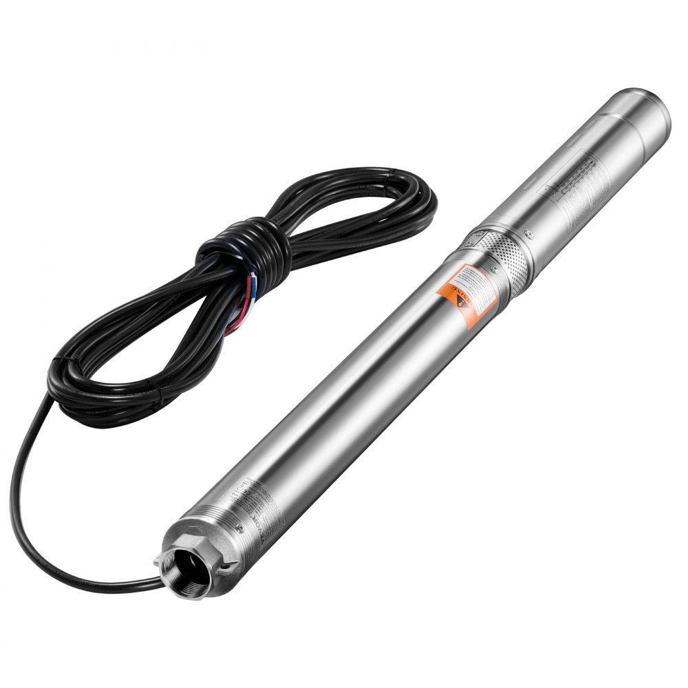 Deep well pump, 910W input power, 100L/min flow, 53m head, with 20m cable, external control box, stainless steel water pump, for industrial irrigation and home use, IP68