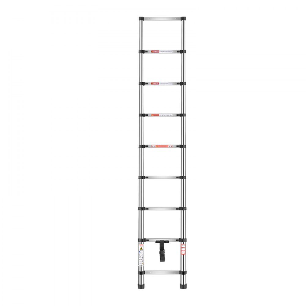 Telescopische ladder, 100 inch lange roestvrijstalen verlengladder, vouwladder met 150 kg laadvermogen (75 °) en antislipvoeten, draagbare 9-staps ladder voor thuis, camper, zolder