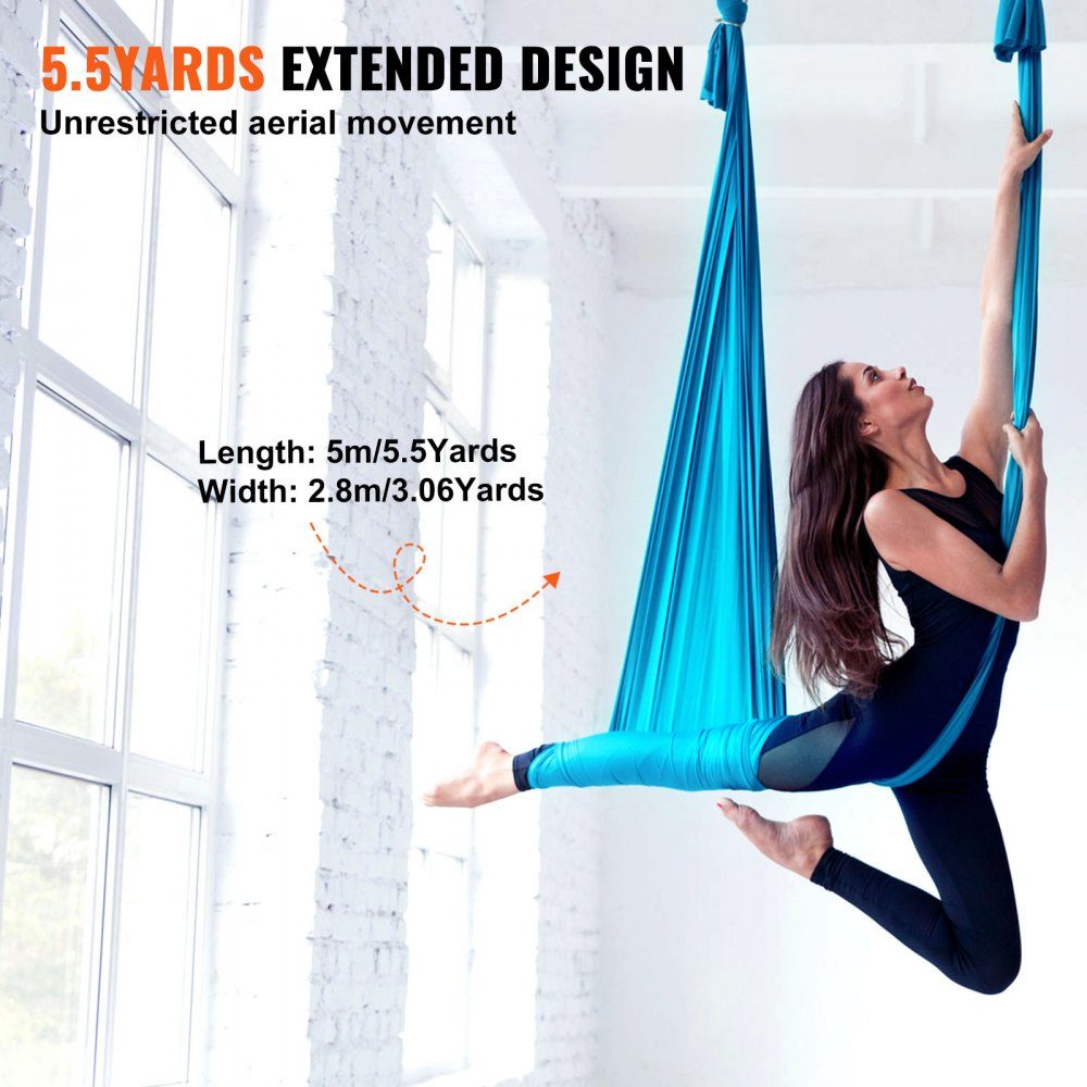 Aerial Yoga Hängematten-Set 5 x 2,8 m, Blau, Aerial Yoga Swing Air Flying, Yoga Swing Hängemattenschaukel 1000 kg max. Belastbarkeit, inklusive Yoga-Socken und Stahlkarabiner, Anti-Schwerkraft-Übungen