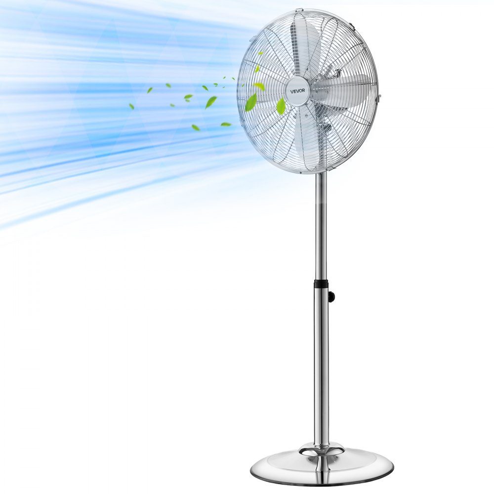 Pedestal fan φ44.5 cm, industrial fan with handle, 75° oscillating, 88.5 to 123 cm height adjustable, metal wind machine, suitable for commercial, garage, workshop and home, silver