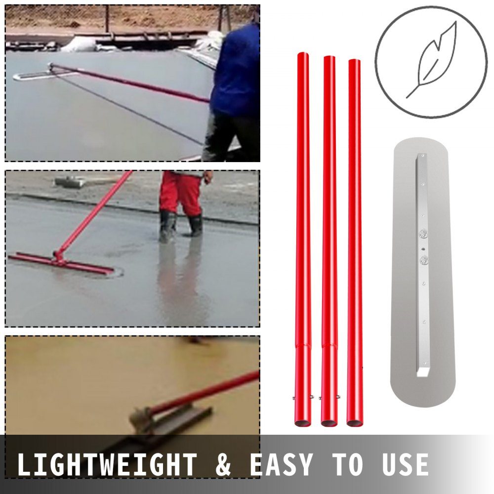 Bull Float Concrete Float 900 x 200mm, Complete Concrete Tool Trowel Set, Handle Length 3 x 1.8m, Trowel, Steel Base, Adjustable Construction Aid