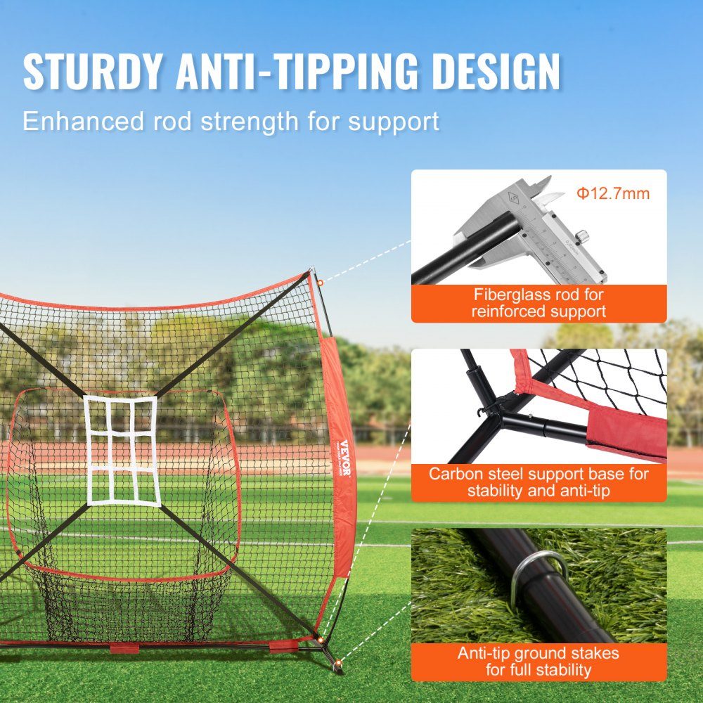 94" x 42" x 84" Baseball Softball Practice Net, Baseball Training Net, Batting, Catching, Pitching, Backstop Baseball Equipment with Arch Frame, Carry Bag, Strike Zone, Ball, Ball Collector