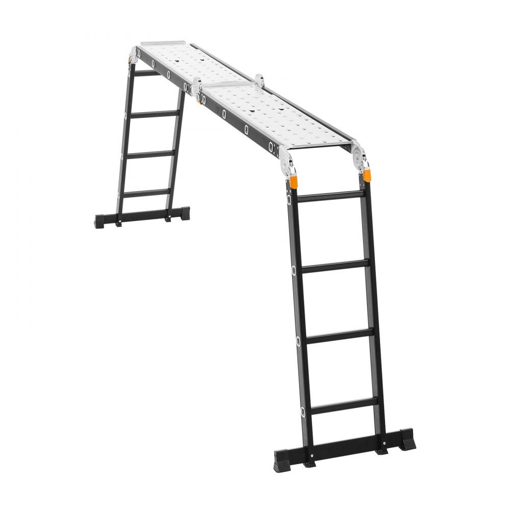 Mehrzweckleiter, 7-in-1-Multifunktionsleiter, A-Rahmen mit 4 Stufen und Gerüstbrett, Teleskopleiter, Leitergerüst 4650 mm, Strapazierfähig, 150 kg Tragkraft, Verwendung im Freien
