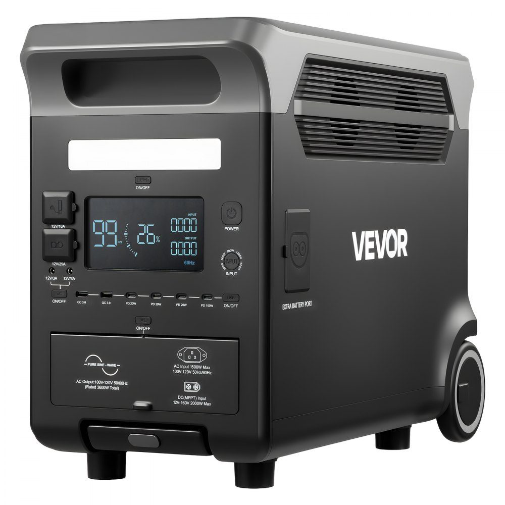 Portable Power Station 3600 W 3840 Wh Solar Generator with 10 Output Ports, 6 Adjustable Input Powers, LiFePO4 Battery Backup (Solar Panel NOT Included)