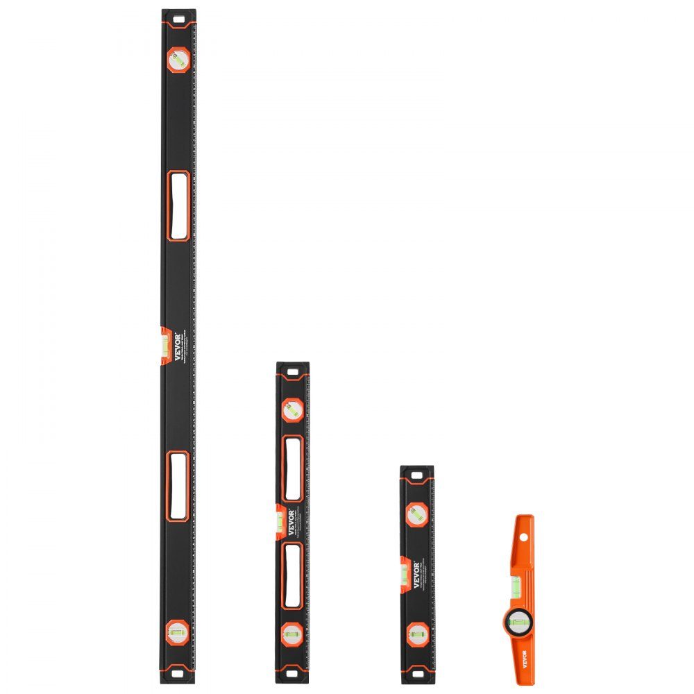 4pcs Torpedo Spirit Level Set, 120/60/40/25cm All Magnetic Spirit Levels, 45/90/180 Degree Level Ruler, Aluminum Alloy Magnetic Box Spirit Level Tool