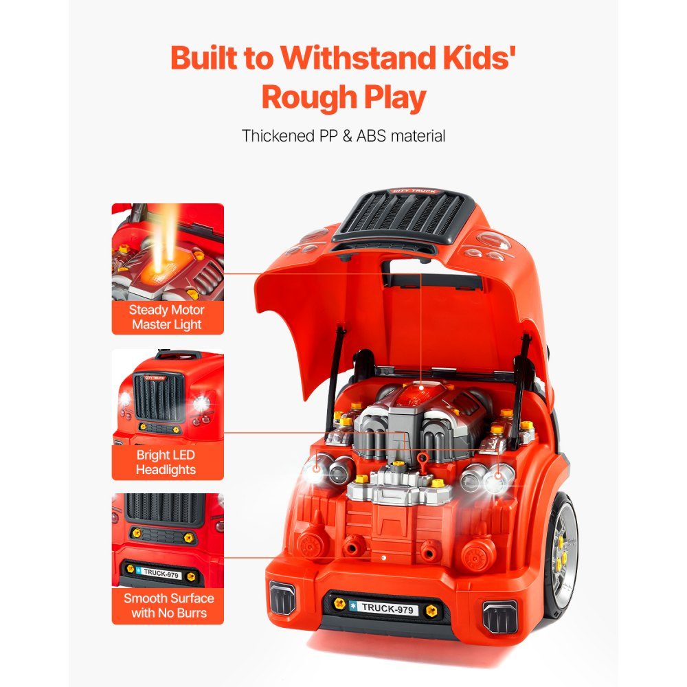 Jouet à moteur, kit de réparation de voiture de 60 pièces pour enfants avec pièces détachables, lumières et sons, volant et klaxon, kit d'atelier mécanique pour enfants pour les tout-petits à partir de 3 ans, rouge