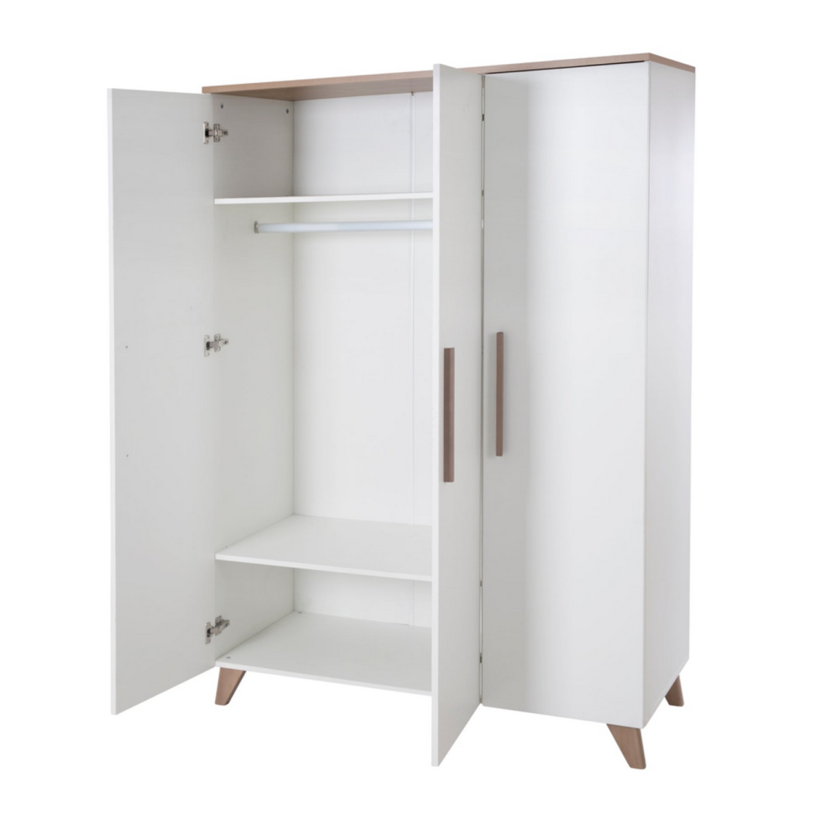 roba wardrobe 'Ole', 3 doors, with wooden handles and feet, white / oak decor
